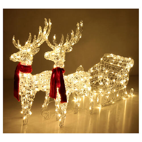 Pair of reindeer and crystal wire sled with 240 LEDs internal and external, h 75cm 6