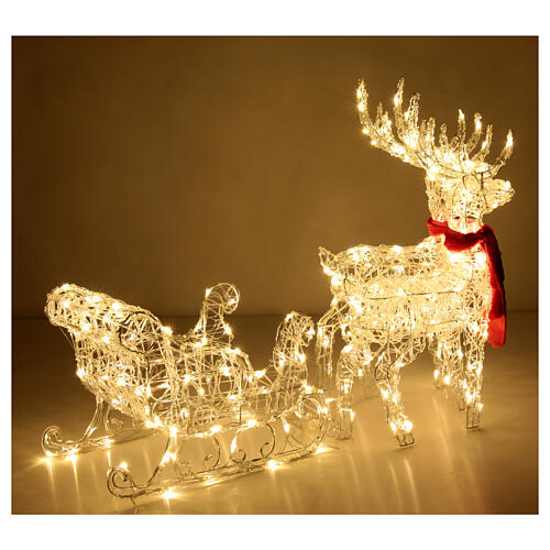 Pair of reindeer and crystal wire sled with 240 LEDs internal and external, h 75cm 7