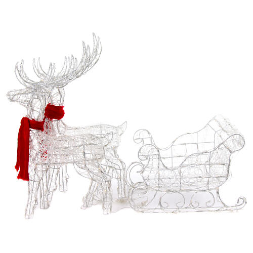 Pair of reindeer and crystal wire sled with 240 LEDs internal and external, h 75cm 8