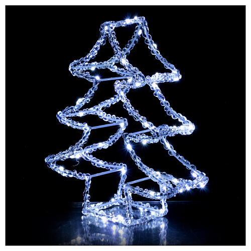3D acrylic Christmas tree with 60 cold white nanoLEDs, battery-operated, h 12 in 3