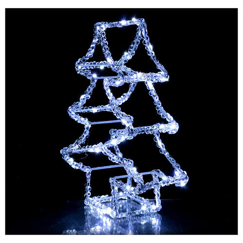 3D acrylic Christmas tree with 60 cold white nanoLEDs, battery-operated, h 12 in 4