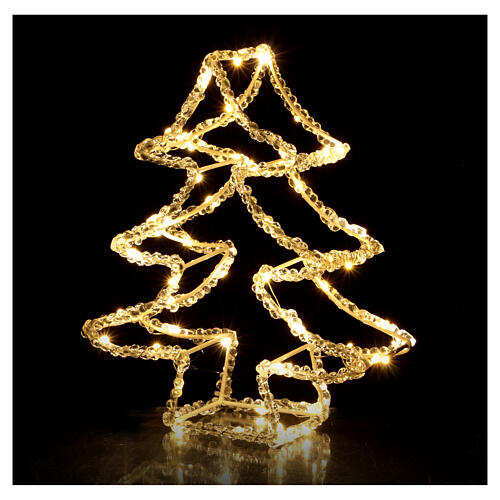 3D Christmas tree cut-out with 60 warm white nanoLEDs, battery-operated, acrylic, h 12 in 3