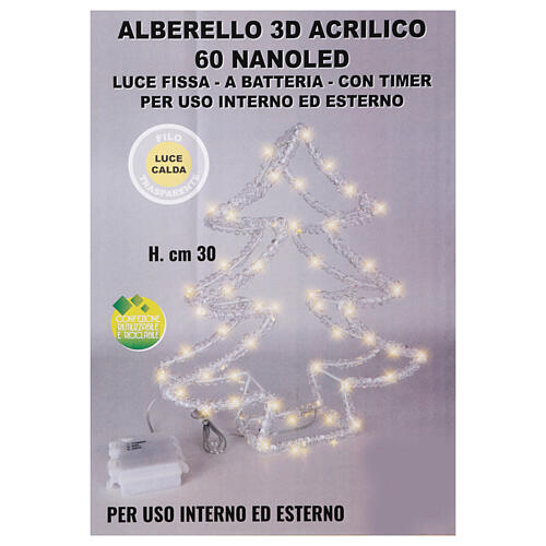 3D acrylic tree 60 nanoled warm white light h 30 cm battery 6