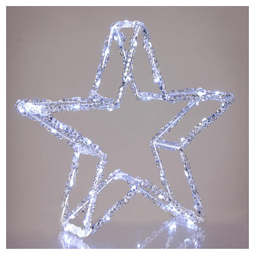3D acrylic star with 60 cold white nanoLEDS, battery-operated, h 12 in, indoor/outdoor 2