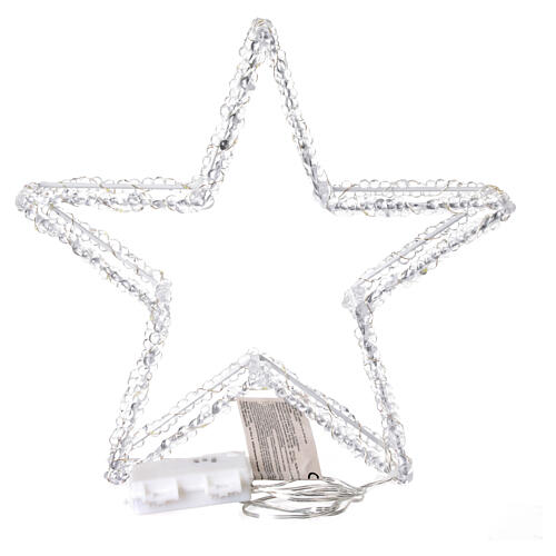3D acrylic star with 60 cold white nanoLEDS, battery-operated, h 12 in, indoor/outdoor 4