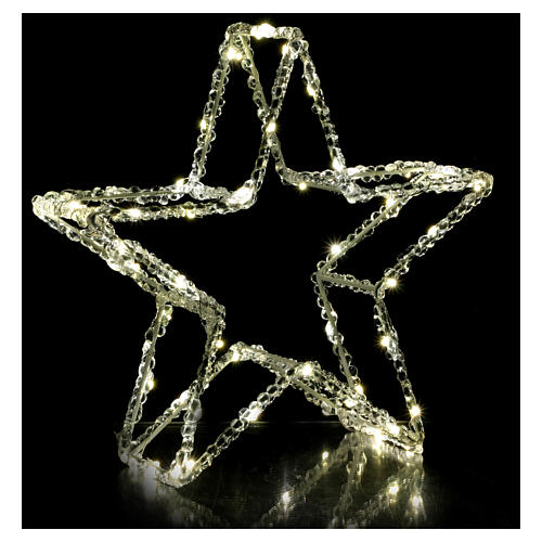3D acrylic star with 60 warm white nanoLEDS, battery-operated, 12x12x4 in, indoor/outdoor 3