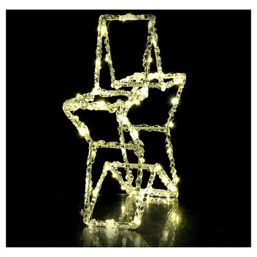 3D acrylic star with 60 warm white nanoLEDS, battery-operated, 12x12x4 in, indoor/outdoor 4
