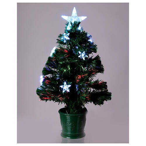 Christmas tree with 12 RGB LEDs and optical fibres, h 24 in, green PVC, indoor 2