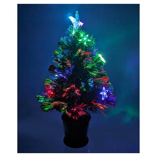 Christmas tree with 12 RGB LEDs and optical fibres, h 24 in, green PVC, indoor 3