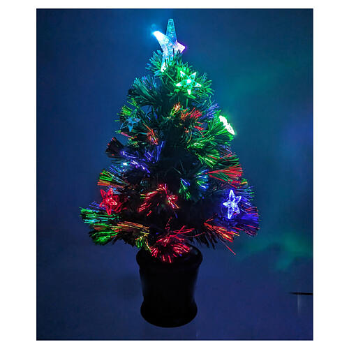 Christmas tree with 12 RGB LEDs and optical fibres, h 24 in, green PVC, indoor 5