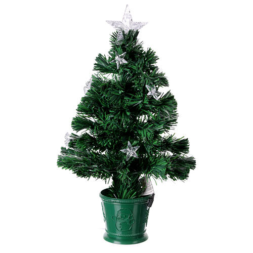 Christmas tree with 12 RGB LEDs and optical fibres, h 24 in, green PVC, indoor 6