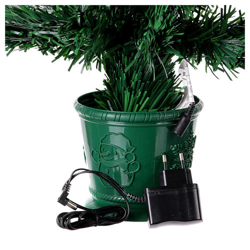 Christmas tree with 12 RGB LEDs and optical fibres, h 24 in, green PVC, indoor 7