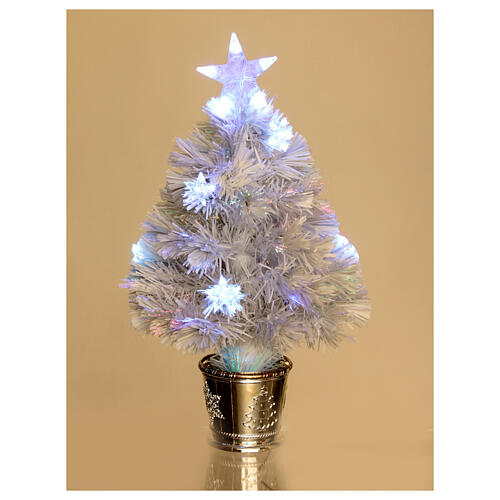 Christmas tree with 12 RGB LEDs and optical fibres, h 24 in, white PVC, indoor 4