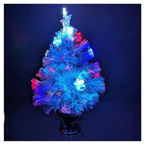Christmas tree with 12 RGB LEDs and optical fibres, h 24 in, white PVC, indoor 5