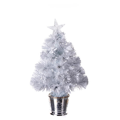 Christmas tree with 12 RGB LEDs and optical fibres, h 24 in, white PVC, indoor 6