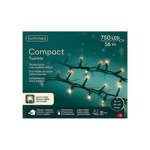 Luzes de Natal intermitentes 750 LEDs branco quente 16 m 8