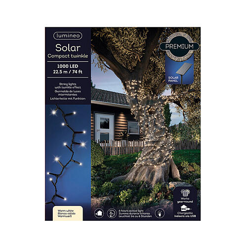 Solar compact twinkle Christmas lights with 1000 warm white LEDs, 22.5 m, indoor/outdoor 3