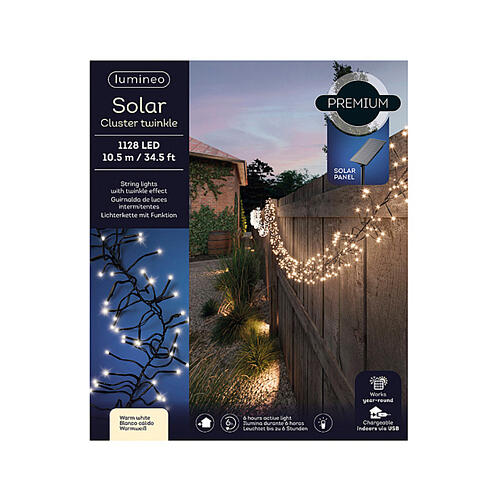 Luci Natale 1128 LED cluster twinkle intermittenti pannello solare 10 m 3