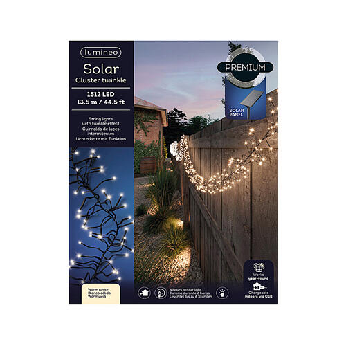 Solar cluster twinkle Christmas lights with 1512 LEDs, 14 m 3
