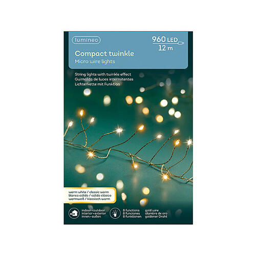 Compact twinkle Christmas lights with 960 micro wire LEDs, warm white and yellow, 12 m, indoor/outdoor 4