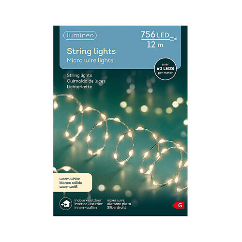 String lights, 756 micro wire LEDs, warm white, indoor/outdoor, 12 m 4