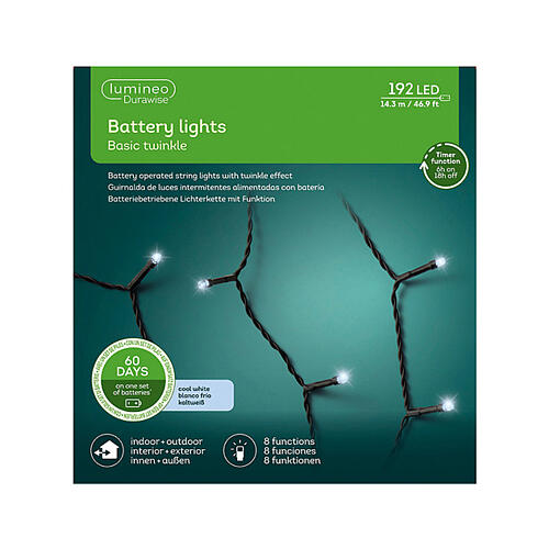 Basic twinkle battery lights with 192 cold white LEDs, indoor/outdoor, 14 m 4