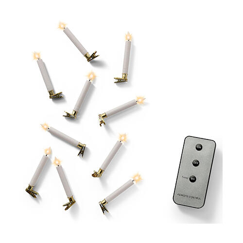 Set mit 10 LED-Kerzen – goldene Clips, warmweißes Licht, Fernbedienung, 14 cm, nur Innenbereich 2