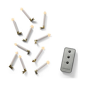 Set of 10 LED candles with golden clip, 5.5 in, warm white light, with remote, indoor