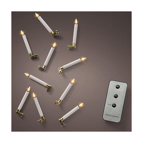 Set of 10 LED candles with golden clip, 5.5 in, warm white light, with remote, indoor 1