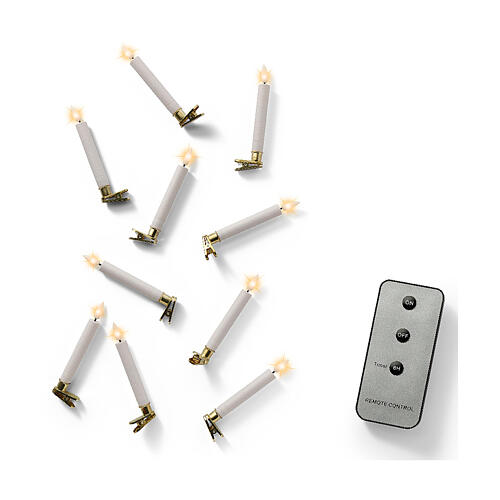 Set of 10 LED candles with golden clip, 5.5 in, warm white light, with remote, indoor 2
