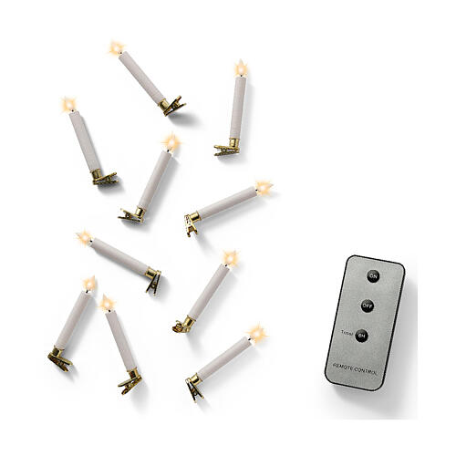 Set 10 velas LED dorada pinza dorada blanco cálido control remoto 14 cm uso int 2