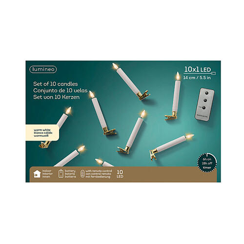 Set 10 velas LED dorada pinza dorada blanco cálido control remoto 14 cm uso int 3