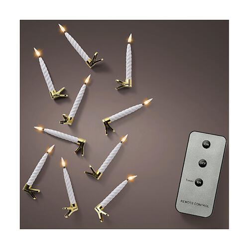 Set 10 LED-Kerzen 14 cm mit gedrehtem Schaft in Spiralform, warmweiß, mit Clip und Fernbedienung – nur für Innenräume 1