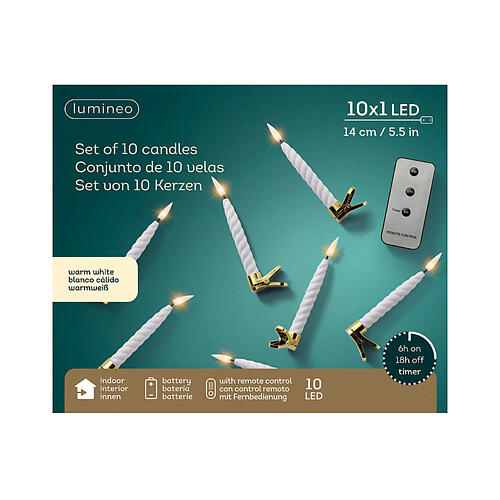 Set 10 velas LED blanco cálido clip pila 3