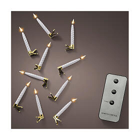 Set of 10 warm white twisted LED candles with clip and battery