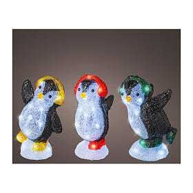 Pinguin mit gelben Ohrenschützern, Lichtfigur, 20 kaltweiße LEDs, aus Acryl, 20 cm, für Innen- und Außenbereich