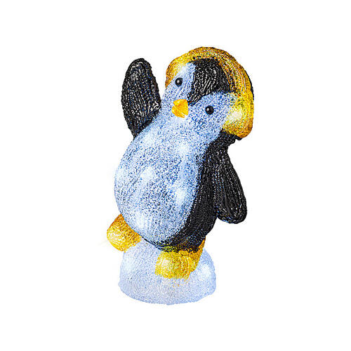 Pinguin mit gelben Ohrenschützern, Lichtfigur, 20 kaltweiße LEDs, aus Acryl, 20 cm, für Innen- und Außenbereich 1