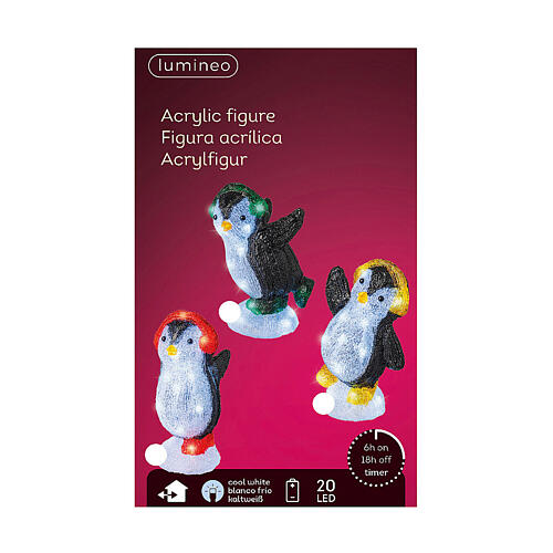 Christmas penguin with yellow earmuffs, acrylic with LED lights, 8 in, indoor/outdoor 3