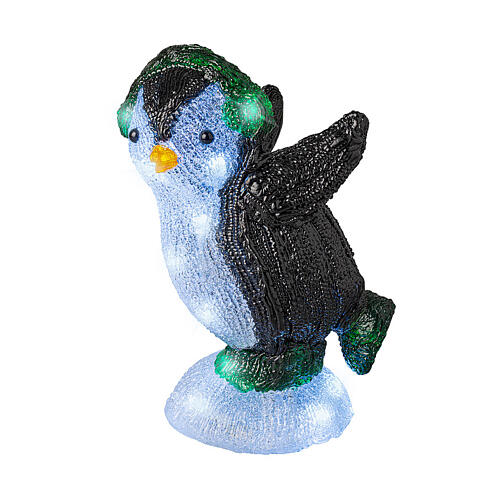 Pinguin mit grünen Ohrenschützern, Lichtfigur, 20 kaltweiße LEDs, aus Acryl, 20 cm, für Innen- und Außenbereich 1