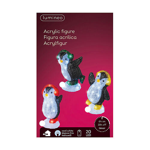 Pinguin mit grünen Ohrenschützern, Lichtfigur, 20 kaltweiße LEDs, aus Acryl, 20 cm, für Innen- und Außenbereich 3