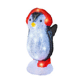 Pinguin mit roten Ohrenschützern, Lichtfigur, 20 kaltweiße LEDs, aus Acryl, 20 cm, für Innen- und Außenbereich