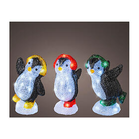 Pinguin mit roten Ohrenschützern, Lichtfigur, 20 kaltweiße LEDs, aus Acryl, 20 cm, für Innen- und Außenbereich