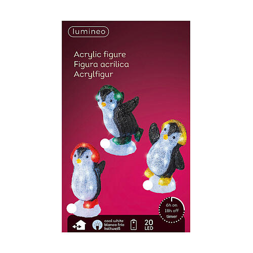 Pinguim de Natal 20 LEDs de pilhas tapa-orelhas vermelhas acrílico interior/exterior h 20 cm 3