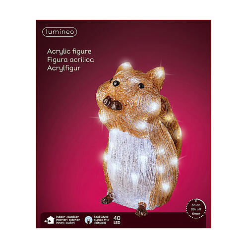Christmas squirrel, 40 battery-powered LED lights, indoor/outdoor acrylic decoration, h 10 in 3