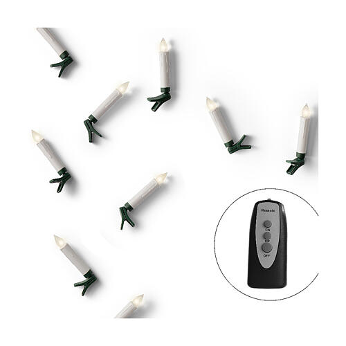 Set of 10 LED candles green warm white remote control clip 10 cm 2