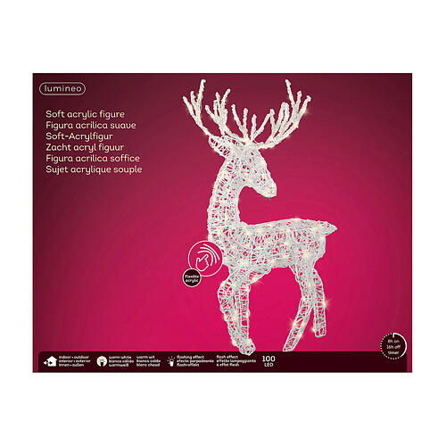 Reindeer with 100 warm white LED lights, flexible acrylic, indoor/outdoor, 37 in 3