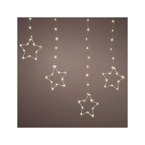 Curtain of warm white stars, 156 micro LEDs, 8 light plays, 47 in, indoot/outdoor, extensible 1