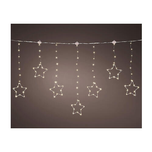 Curtain of warm white stars, 156 micro LEDs, 8 light plays, 47 in, indoot/outdoor, extensible 2