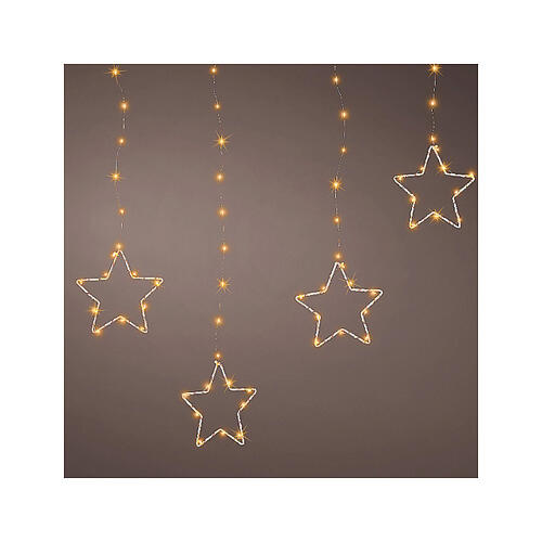 Curtain of classic warm stars, 156 micro LEDs, 8 light plays, 47 in, indoot/outdoor, extensible 1