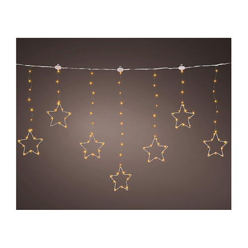 Curtain of classic warm stars, 156 micro LEDs, 8 light plays, 47 in, indoot/outdoor, extensible 2